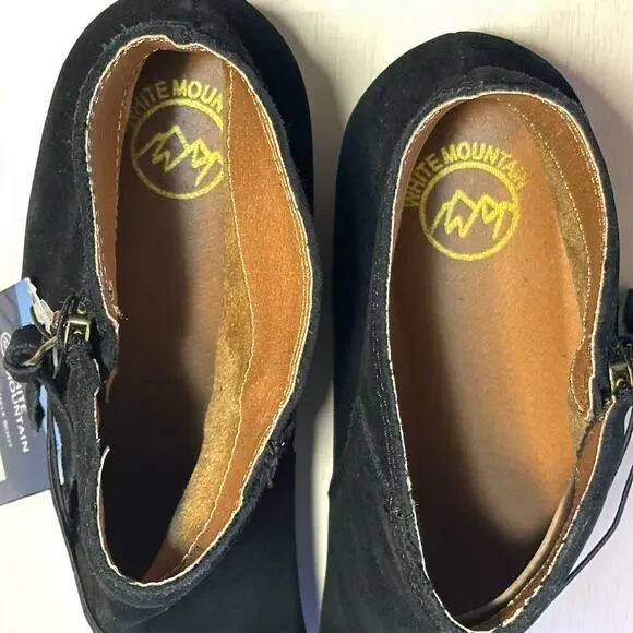 White Mountain Altos Suede Ankle Boots Size 9 M Black Side Zip Block Heel NWT - Picture 7 of 9